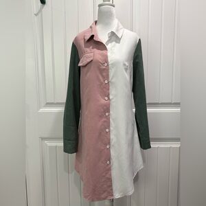 Colorblock Button-Up Shirt Dress